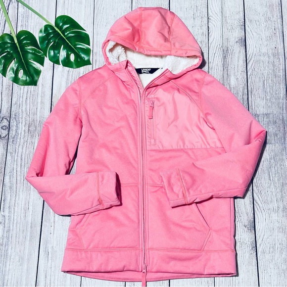 Lands End Salmon Hooded Fleece Jacket Full Zip Size XL - Picture 3 of 9